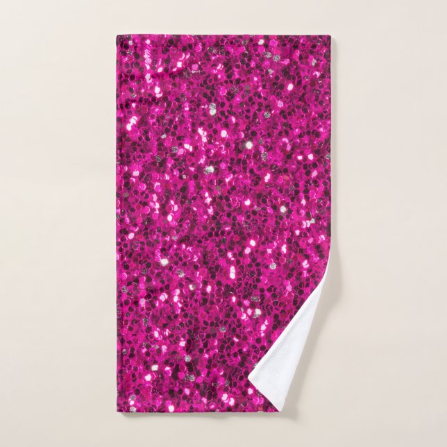 Hot pink sparkles faux glitter hand towel (Hand Towel)