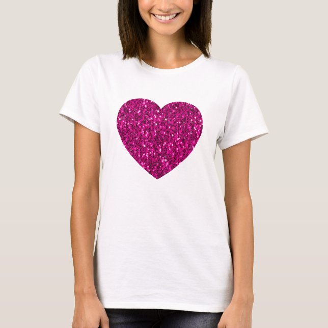 Hot pink sparkles faux glitter heart T-Shirt (Front)
