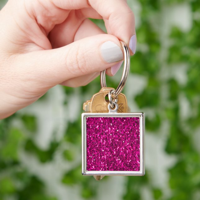 Hot pink sparkles faux glitter key ring (Hand)