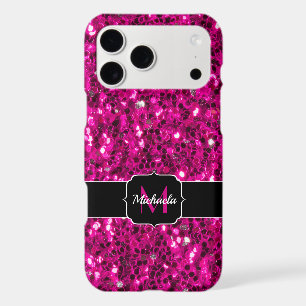 Hot pink sparkles faux glitter Monogram