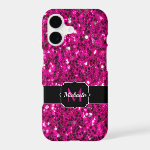 Hot pink sparkles faux glitter Monogram