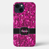 Hot pink sparkles faux glitter Monogram