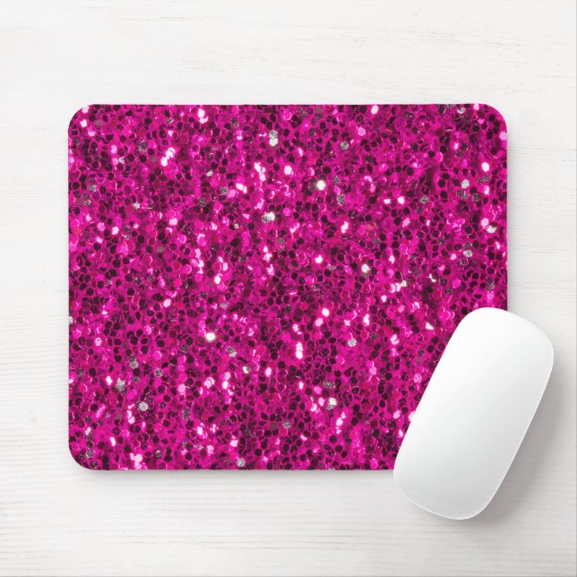 Hot pink sparkles faux glitter mouse pad (With Mouse)