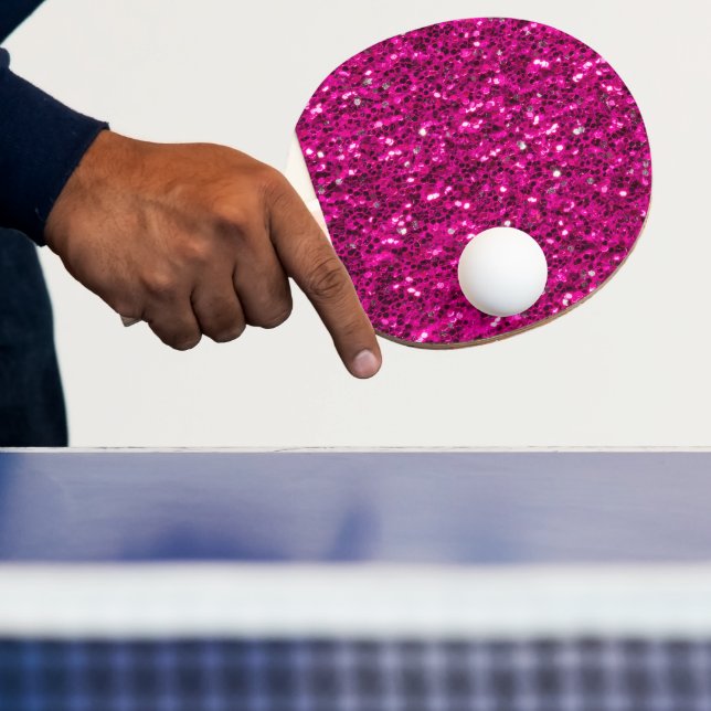 Hot pink sparkles faux glitter ping pong paddle (Insitu)