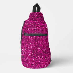 Hot pink sparkles faux glitter sling bag