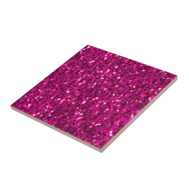 Hot pink sparkles faux glitter tile (Side)