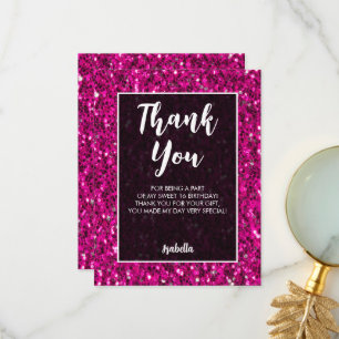 Hot pink sparkles glitter Sweet 16 elegant script Thank You Card