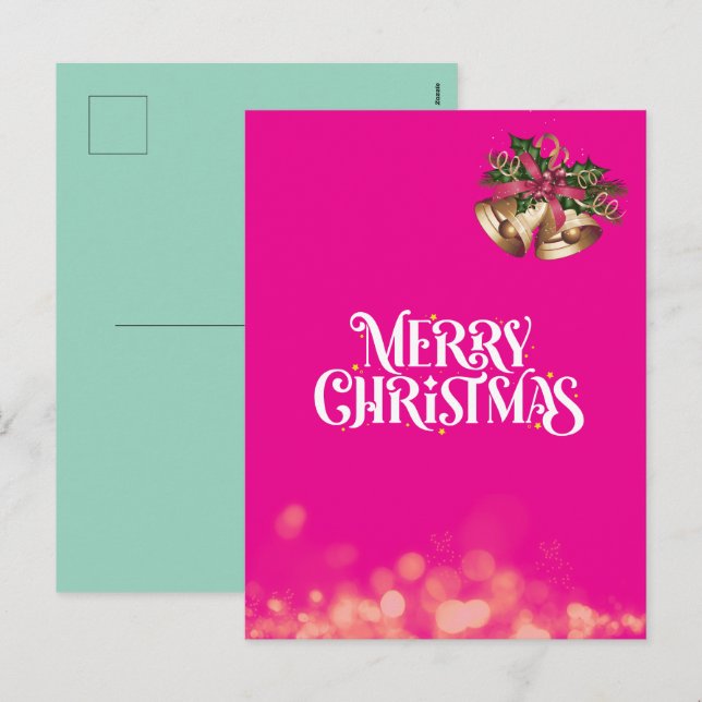 Hot pink sparkling Christmas card ♡ (Front/Back)
