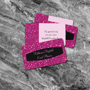 Hot Pink Sparkly FAUX Glitter Glam Event Planner Business Card