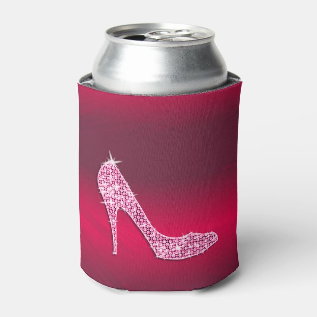 Hot Pink Sparkly Stiletto Shoe Can Cooler (Can Front)