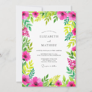 Hot Pink Spirited Spring Wedding Invitation