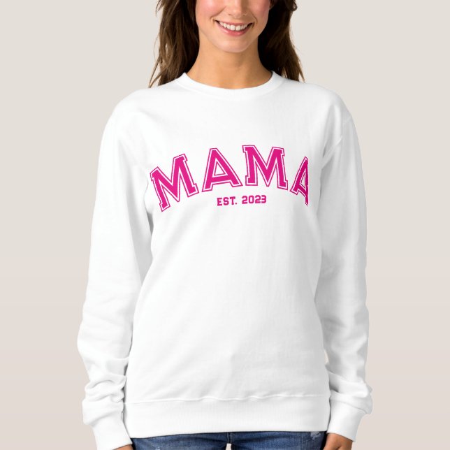 Hot Pink Sports Style Outline Mama Sweatshirt (Front)