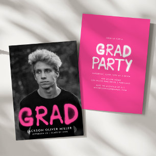Hot Pink Spray Paint Photo Graduation Party Invitation