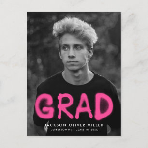 Hot Pink Spray Paint Photo Graduation Party Invitation Postcard