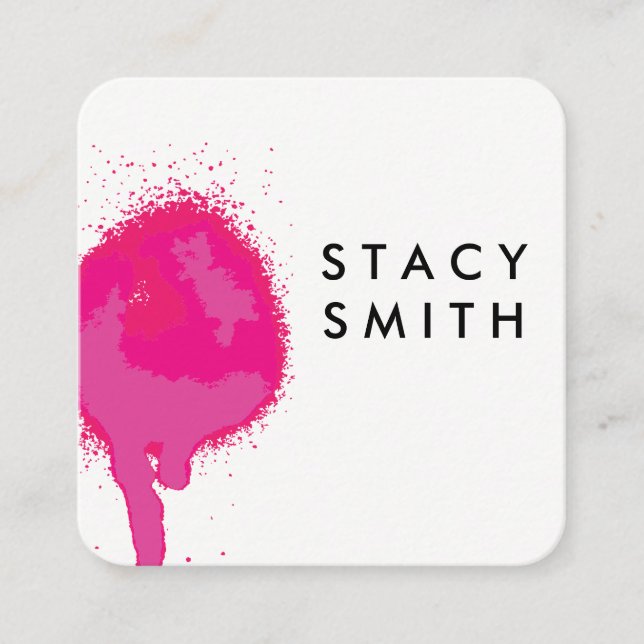 Hot Pink Spray Square Business Card (Front)