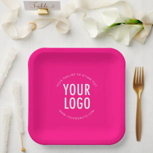 Hot Pink Square Paper Plates Custom Logo Printed