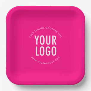 Hot Pink Square Paper Plates Custom Logo Printed