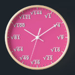 Hot Pink Square Root Clock Math Mathematics Clock<br><div class="desc">square root clock, fun math wall clock, mathematics student classroom time, maths teacher class hours, number geek nerd humour, squareroot calculation school lesson, calculating calculations sums,  numbers, elementary primary secondary school, high school college university</div>