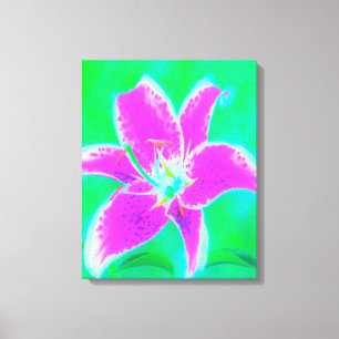 Hot Pink Stargazer Lily on Turquoise and Green Canvas Print