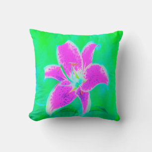 Hot Pink Stargazer Lily on Turquoise and Green Cushion