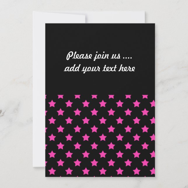 Hot Pink Stars on Black Background Pattern Invitation (Front)