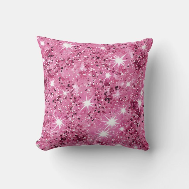  Hot Pink Stars Sequin Glitter  Cushion (Front)