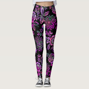 Hot Pink Stencil Floral Leggings