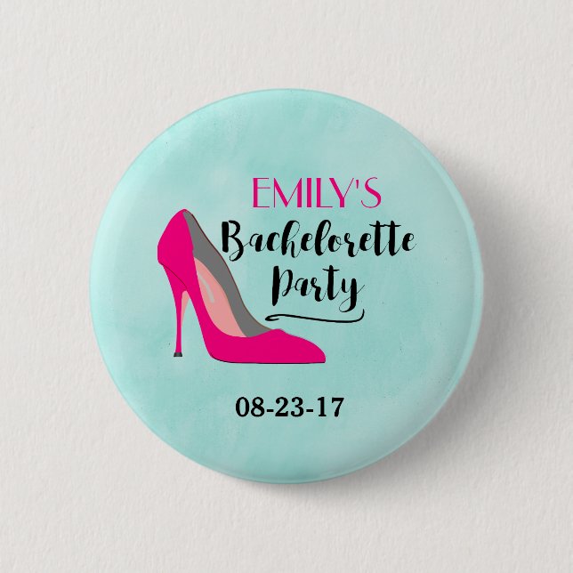 Hot Pink Stiletto High Heel Bachelorette Party 6 Cm Round Badge (Front)