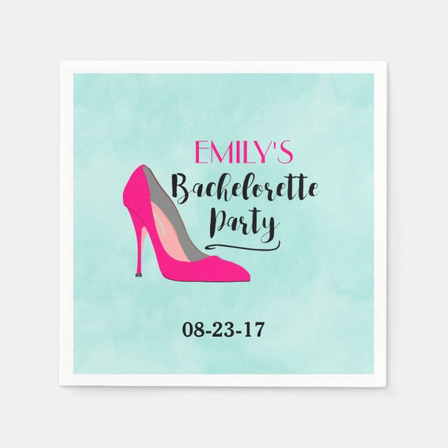 Hot Pink Stiletto High Heel Bachelorette Party Napkin (Front)