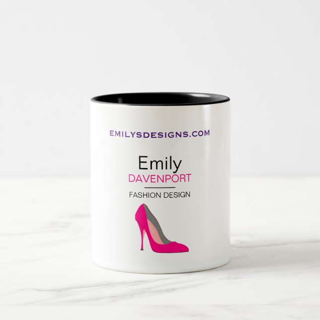Hot Pink Stiletto High Heel Shoe Chic Personalised Two-Tone Coffee Mug (Center)
