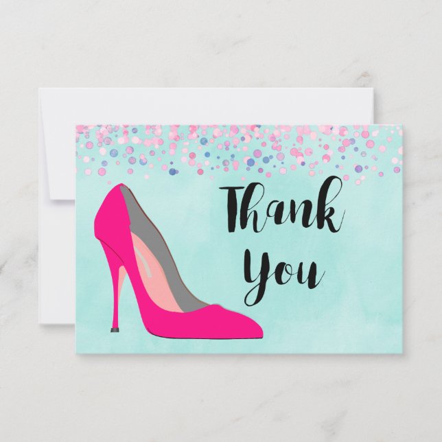 Hot Pink Stiletto Shoe and Pink Confetti Thank You (Front)
