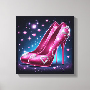Hot Pink Stilettos with Diamonds and Hearts Canvas Print