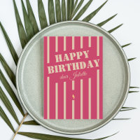 Hot pink striped happy birthday greeting card