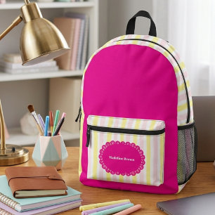 Hot Pink  Striped Stylish Girly Back to School Printed Backpack