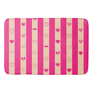 Hot Pink Stripes Modern Heart Pattern Bath Mat