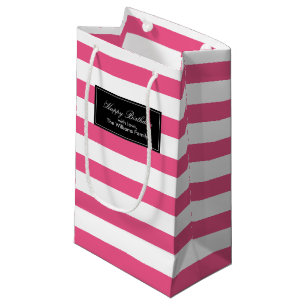 Hot Pink Stripes Pattern Personalised Small Gift Bag