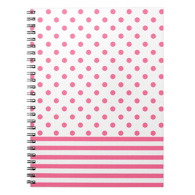 Hot Pink Stripes & Polkadots  Spiral Notebook (Front)