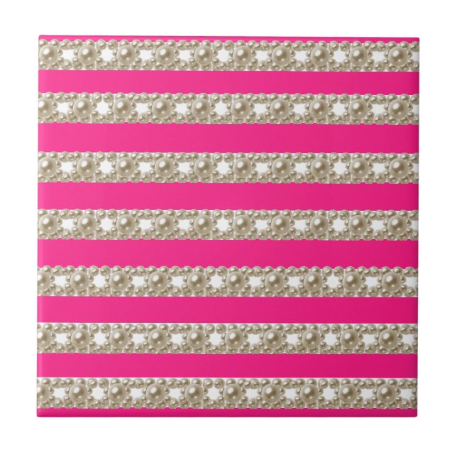 Hot Pink Stripes, Stripes, Striped Pattern, Lines Tile (Front)