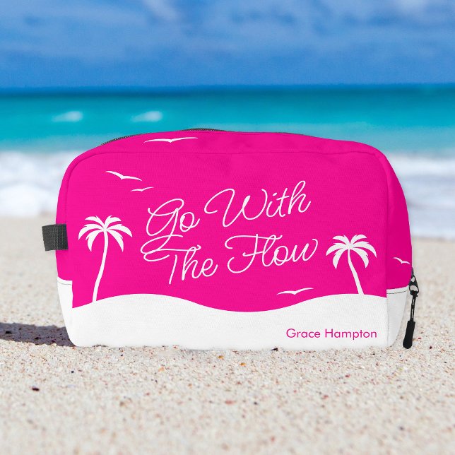 Hot Pink Summer Beach Palm Period Dopp Kit (In Situ on Beach)