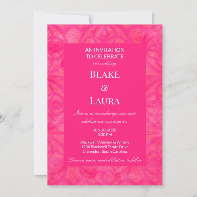 Hot Pink Summer Bright Batik Custom Invitation (Front)