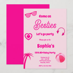 Hot Pink Summer Girl Birthday Party Invitation
