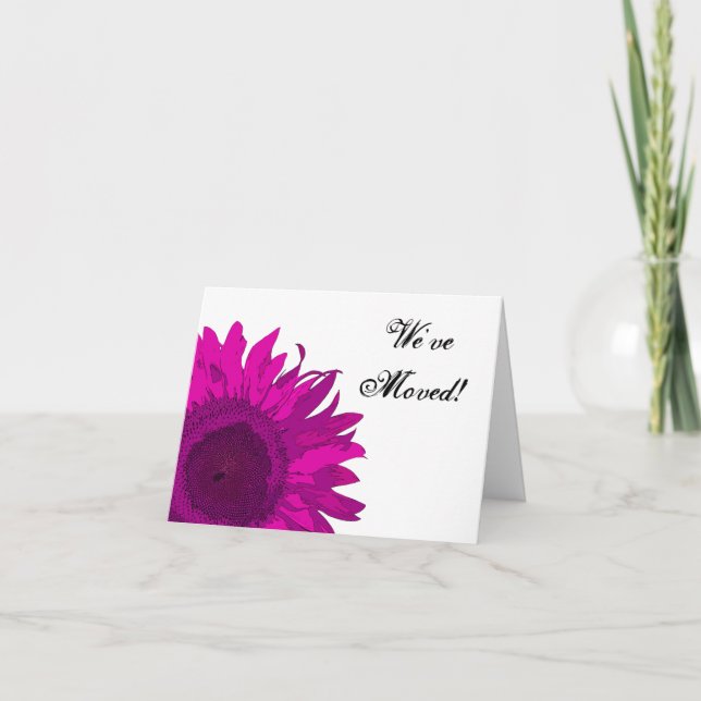 Hot Pink Sunflower Change of Address Announcement (Front)