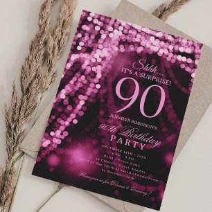 Hot Pink Surprise 90th Birthday Party Invitation