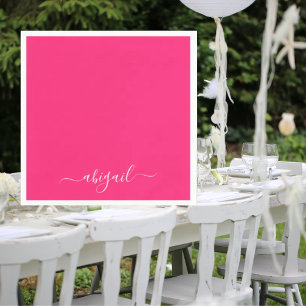 Hot Pink Swash Script Cocktail  Napkin