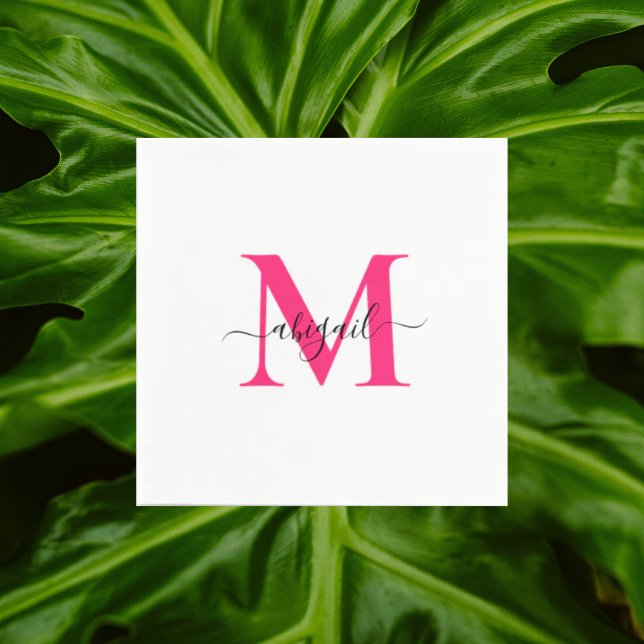 Hot Pink Swash Script White Cocktail  Napkin (Creator Uploaded)