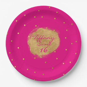 Hot Pink Sweet 16 Custom Party Paper Plates