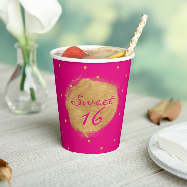 Hot Pink Sweet 16 Party Paper Cups (Insitu)