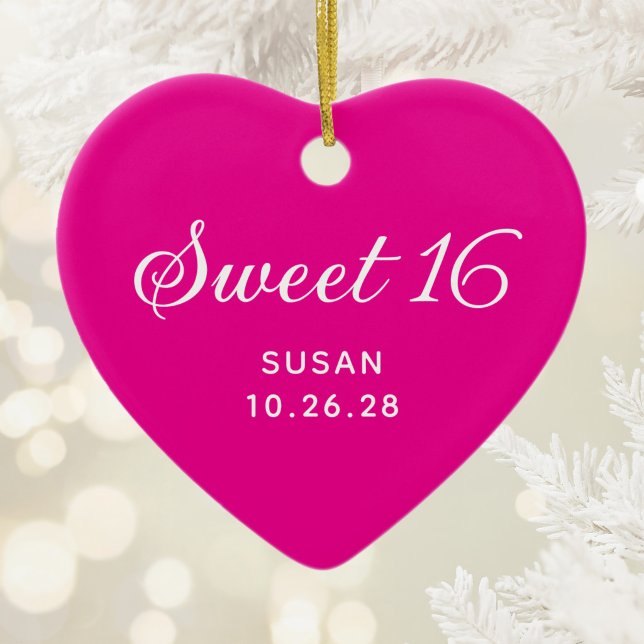 Hot Pink Sweet 16 Photo Ceramic Tree Decoration (Hot Pink Sweet 16 Photo Ceramic Ornament)
