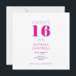 Hot Pink Sweet 16 Square Birthday Party Invitation<br><div class="desc">Hot Pink Sweet 16 Birthday Party Invitation.  Square.</div>
