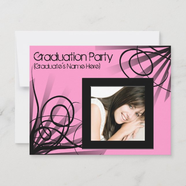 Hot Pink Swirl Graduation Party Invitation (Front)
